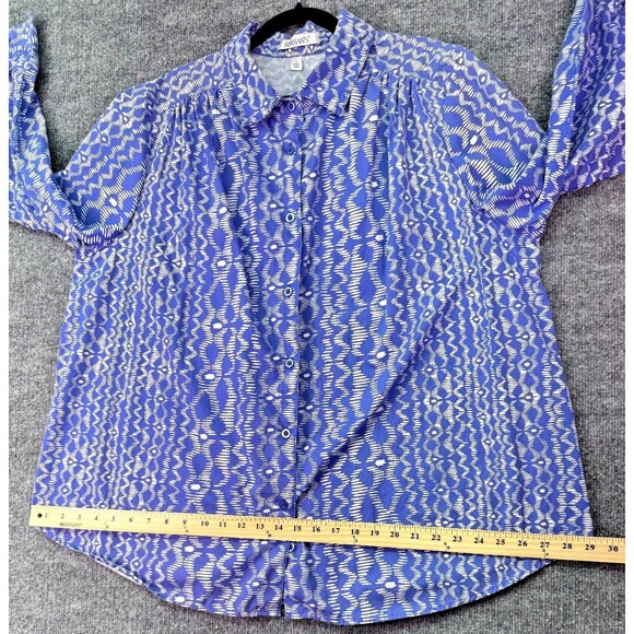 Roaman’s Button Front Blouse 1X Blue White Abstract Print Long Sleeve Plus Size - Picture 4 of 8